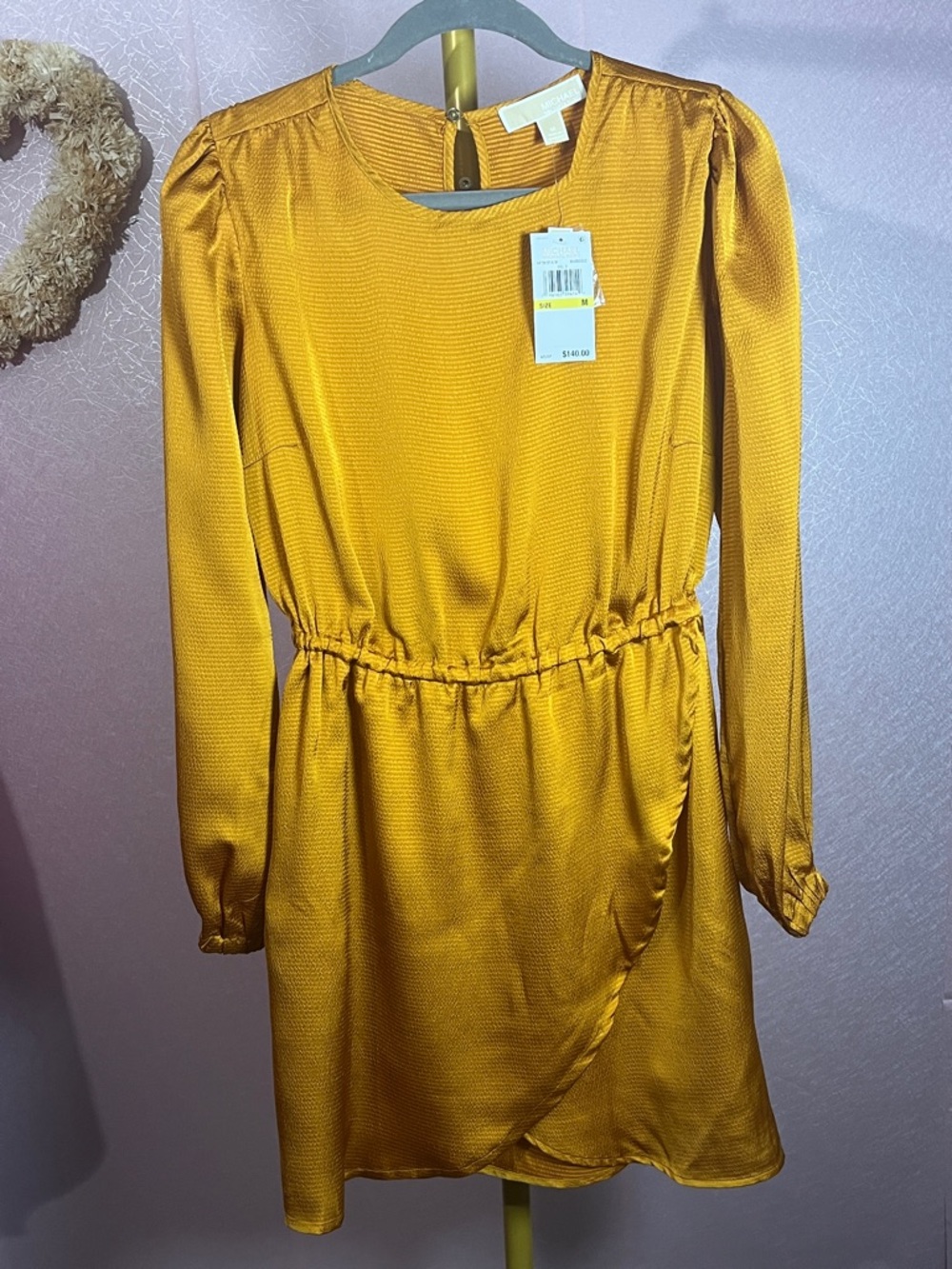 Michael Kors Golden Yellow Long Sleeve Satin Dress